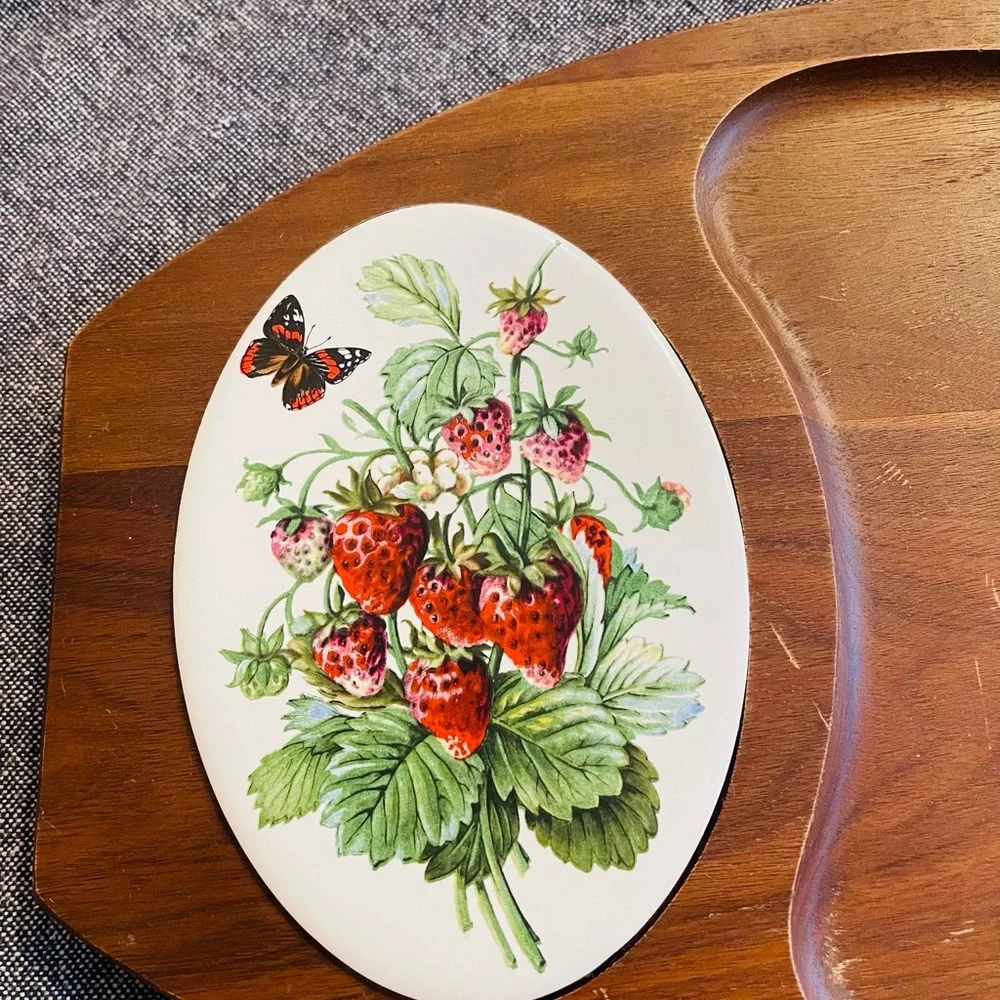 Vintage solid Missouri walnut serving tray.cheese board strawberries ceramic